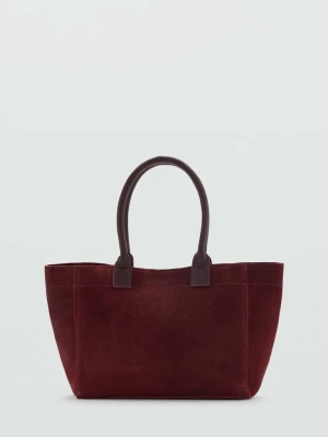 Torba typu tote ze skóry zamszowej burgund - Teen - Rozmiar uniwersalny - MANGO TEEN