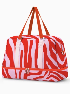 Torba weekendowa mała z dodatkową komorą na dnie - print czerwony Puccini