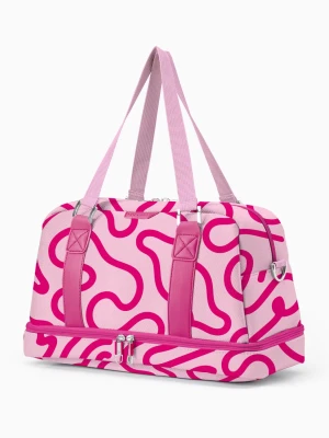 Torba weekendowa mała z dodatkową komorą na dnie - print różowy Puccini