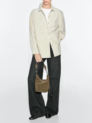 Torba Worek Z Zamszowej Skóry - Khaki - - Massimo Dutti - Kobieta