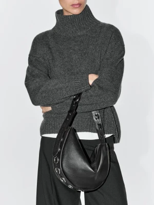 Torba Ze Skóry Nappa Z Oczkami - Czarny - - Massimo Dutti - Kobieta