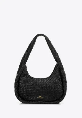 Torebka bagietka ze skórzanej plecionki czarna Wittchen