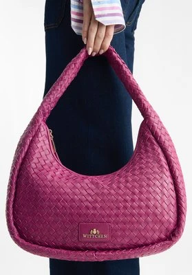 Torebka bagietka ze skórzanej plecionki duża różowa Wittchen