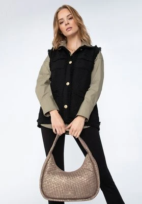 Torebka bagietka ze skórzanej plecionki duża złota Wittchen