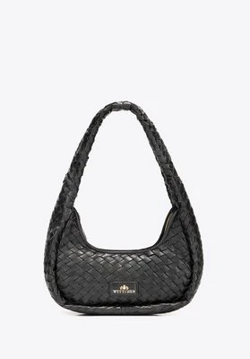 Torebka bagietka ze skórzanej plecionki mała czarna Wittchen