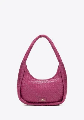 Torebka bagietka ze skórzanej plecionki różowa Wittchen