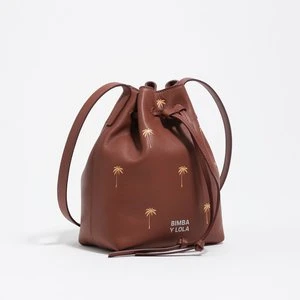 Torebka bucket Carlino mała skóra Palms orzechowa BIMBA Y LOLA
