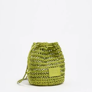 Torebka bucket mała skóra pleciona neonowa limonka BIMBA Y LOLA