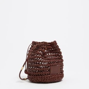 Torebka bucket mała skóra pleciona orzechowa BIMBA Y LOLA