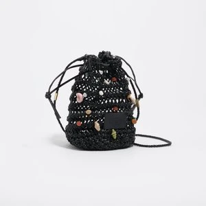 Torebka bucket mini pleciona skóra kamyczki naturalne czarna BIMBA Y LOLA