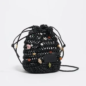 Torebka bucket mini pleciona skóra kamyczki naturalne czarna BIMBA Y LOLA