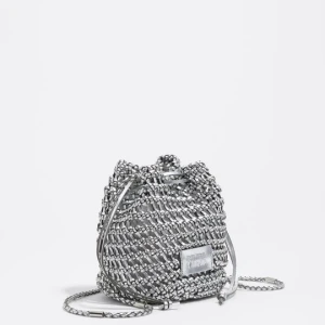 Torebka bucket mini pleciona skóra srebrna BIMBA Y LOLA