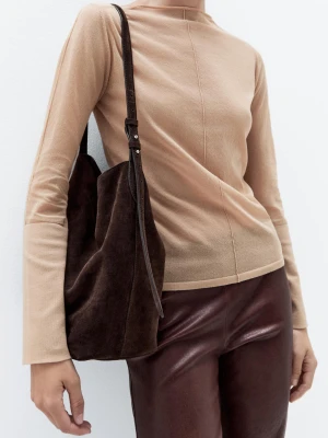 Torebka Bucket Z Zamszowej Skóry - Brązowy - - Massimo Dutti - Kobieta