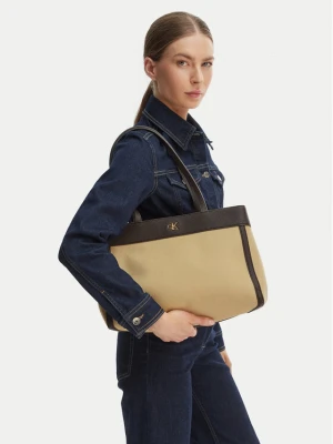 Torebka Calvin Klein Ck Canvas Medium Tote LV04F3503G Beżowy