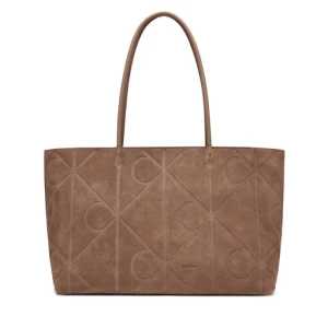 Torebka Calvin Klein Emblem Aop Embossed Suede Tote LV04F3334G Beżowy