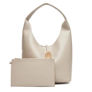 Torebka Calvin Klein Jeans Stone Lock Slouchy Small Shoulde LV04K3176G Écru