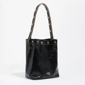 Torebka Carlino średnia skóra efekt spękania czarna BIMBA Y LOLA