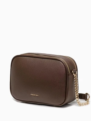 Torebka crossbody prostokątna z paskiem i łańcuszkiem brązowa Puccini