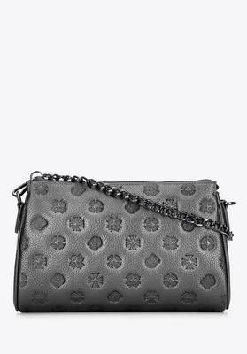 Torebka crossbody skórzana w tłoczenie srebrna Wittchen
