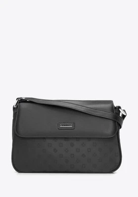 Torebka crossbody ze skóry i żakardu z monogramem czarna Wittchen