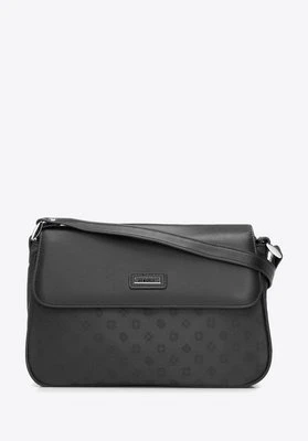 Torebka crossbody ze skóry i żakardu z monogramem czarna Wittchen