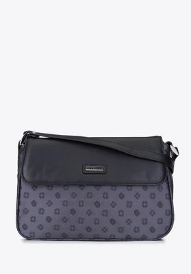 Torebka crossbody ze skóry i żakardu z monogramem szara Wittchen