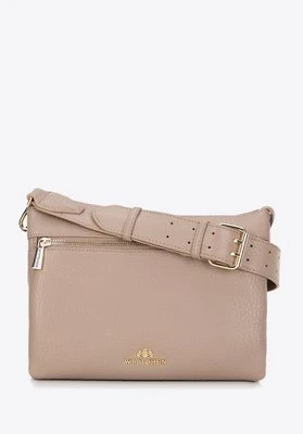 Torebka crossbody ze skóry trójkomorowa beżowa Wittchen