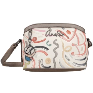 Torebka damska Anekke, na ramię z dekoracyjnym nadrukiem i metalowym logo zapinana na zamek z regulowanym paskiem oraz ozdobnym brelokiem, wielokolor