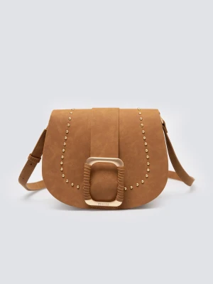 Torebka damska crossbody z ozdobną klamrą i nitami brązowa Lulua 803 BIG STAR