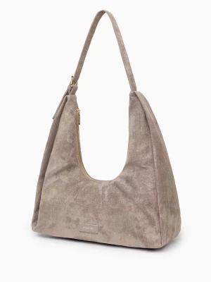 Torebka damska hobo z zamszu ekologicznego beżowa Puccini