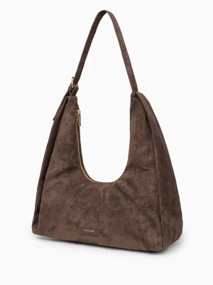 Torebka damska hobo z zamszu ekologicznego brązowa Puccini