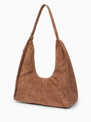 Torebka damska hobo z zamszu ekologicznego jasnobrązowa Puccini