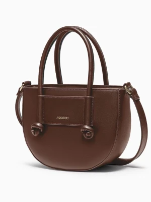 Torebka damska mała crossbody z uchwytami ze skóry ekologicznej brązowa Puccini