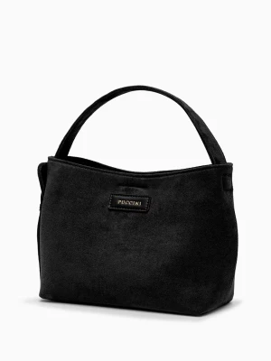 Torebka damska mała z zamszu ekologicznego z dopinanym paskiem czarna Puccini