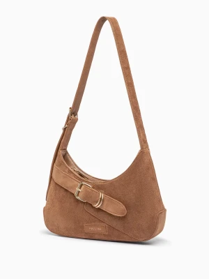 Torebka damska na ramię z zamszu ekologicznego mała jasnobrązowa Puccini