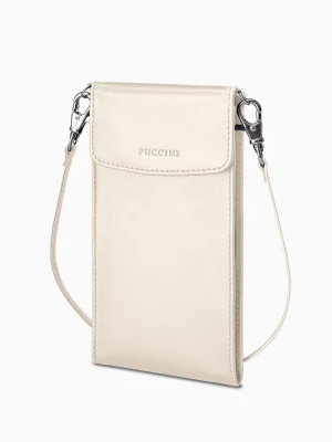 Torebka damska na telefon skórzana beżowa Puccini