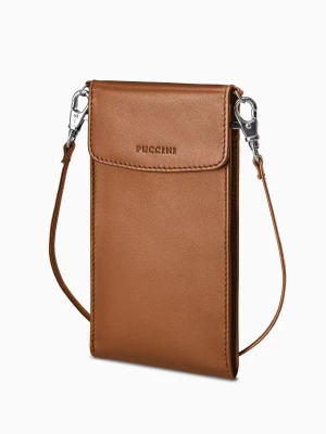 Torebka damska na telefon skórzana brązowa Puccini