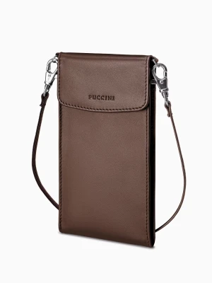 Torebka damska na telefon skórzana ciemnobrązowa Puccini