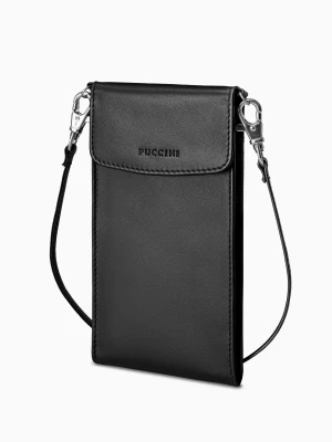 Torebka damska na telefon skórzana czarna Puccini