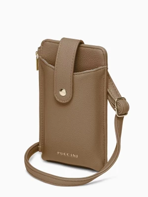 Torebka damska na telefon z kieszeniami brązowa Puccini