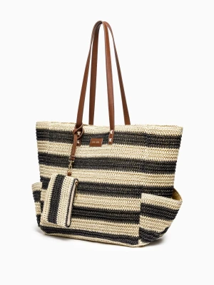 Torebka damska pleciona w pasy z brązowymi dodatkami Puccini