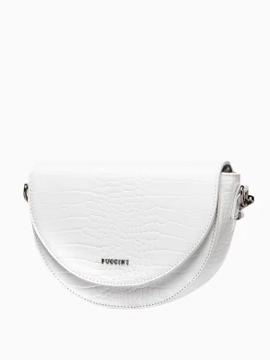 Torebka damska półksiężyc na szerokim pasku biała Puccini