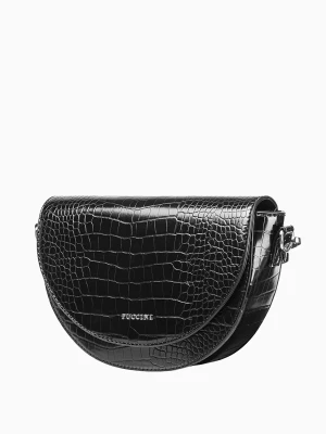 Torebka damska półksiężyc na szerokim pasku czarna Puccini