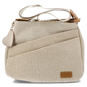 Torebka damska Rieker, z tekstylnego materiału o wyraźnej plecionej strukturze z regulowanym paskiem na ramię ozdobną zawieszką praktyczną kieszenią