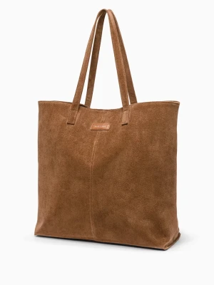 Torebka damska shopperka duża z ekologicznego zamszu jasnobrązowa Puccini