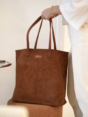 Torebka damska shopperka duża z ekologicznego zamszu jasnobrązowa Puccini