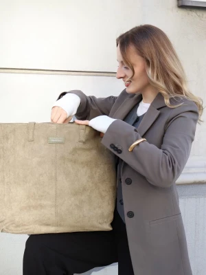 Torebka damska shopperka duża z ekologicznego zamszu zielona Puccini