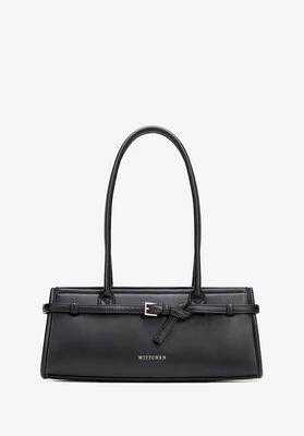 Torebka damska typu bagietka z ekoskóry z dekoracyjnym paskiem czarna Wittchen