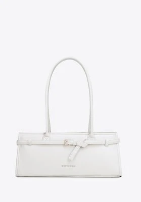 Torebka damska typu bagietka z ekoskóry z dekoracyjnym paskiem złamana biel Wittchen