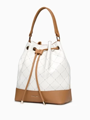 Torebka damska typu worek z regulowanym paskiem biały monogram Puccini